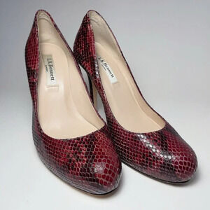 L.K. Bennett Womens 37.5 Snakeskin Maroon Heel Pump  Shoes